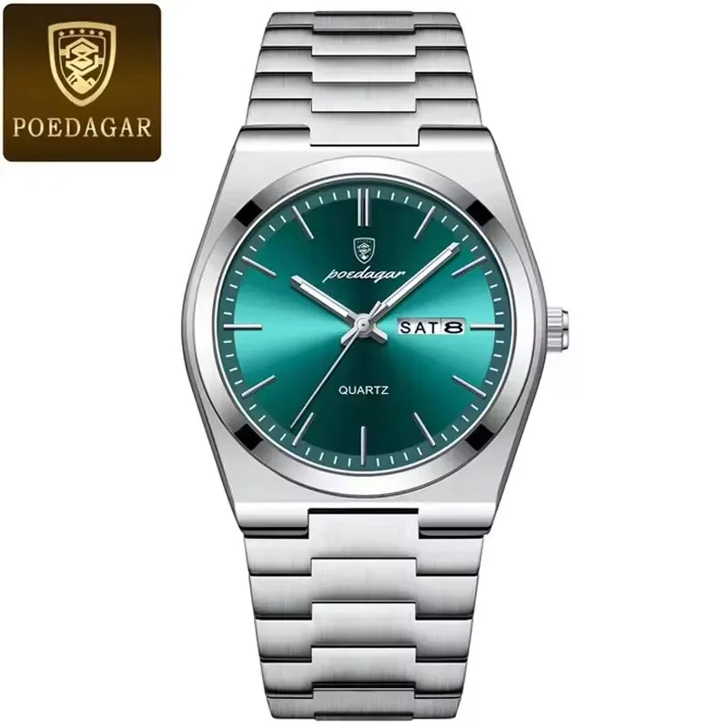 POEDAGAR 930 Novo Relógio de Pulso de Luxo Masculino, À Prova d'Água, Ponteiros Luminosos, Aço Inoxidável, Couro, Quartzo, para Homens
