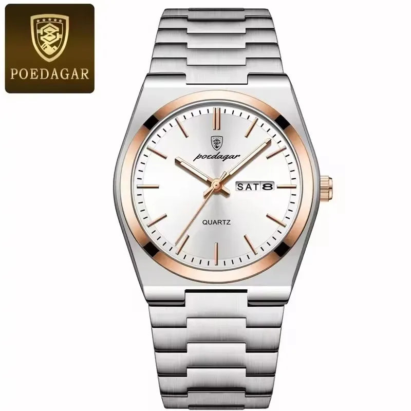 POEDAGAR 930 Novo Relógio de Pulso de Luxo Masculino, À Prova d'Água, Ponteiros Luminosos, Aço Inoxidável, Couro, Quartzo, para Homens