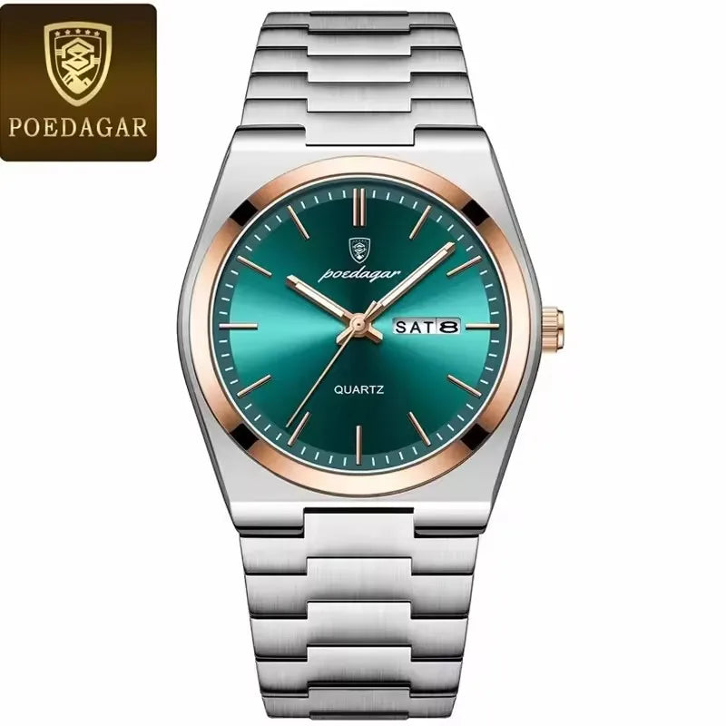 POEDAGAR 930 Novo Relógio de Pulso de Luxo Masculino, À Prova d'Água, Ponteiros Luminosos, Aço Inoxidável, Couro, Quartzo, para Homens