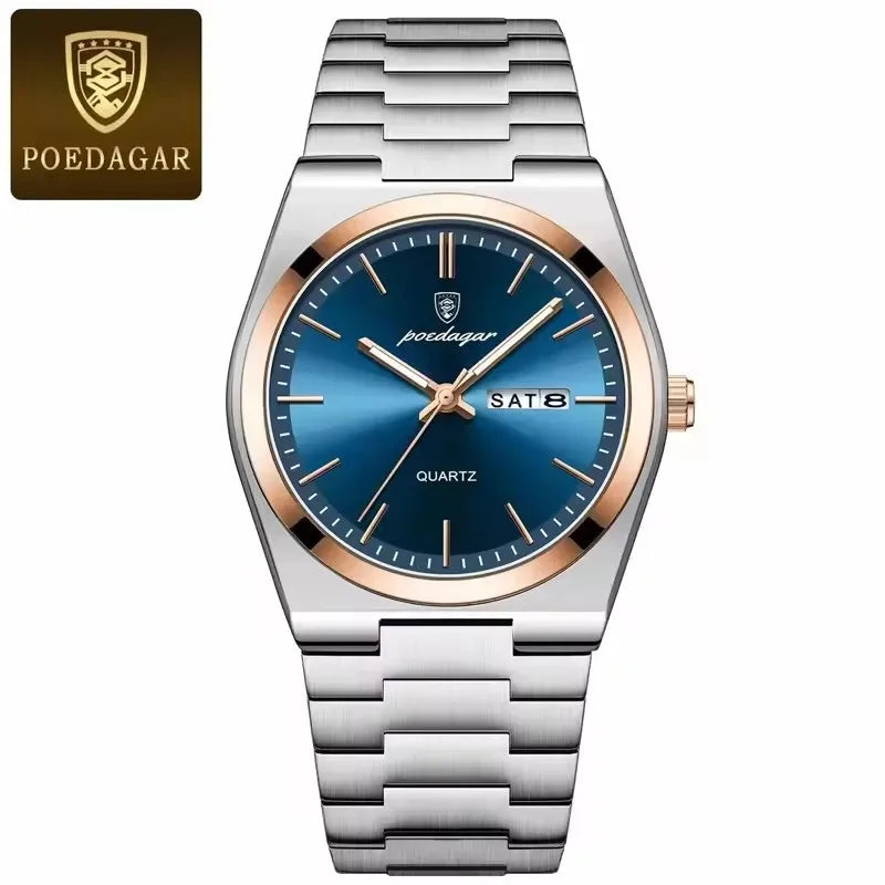POEDAGAR 930 Novo Relógio de Pulso de Luxo Masculino, À Prova d'Água, Ponteiros Luminosos, Aço Inoxidável, Couro, Quartzo, para Homens