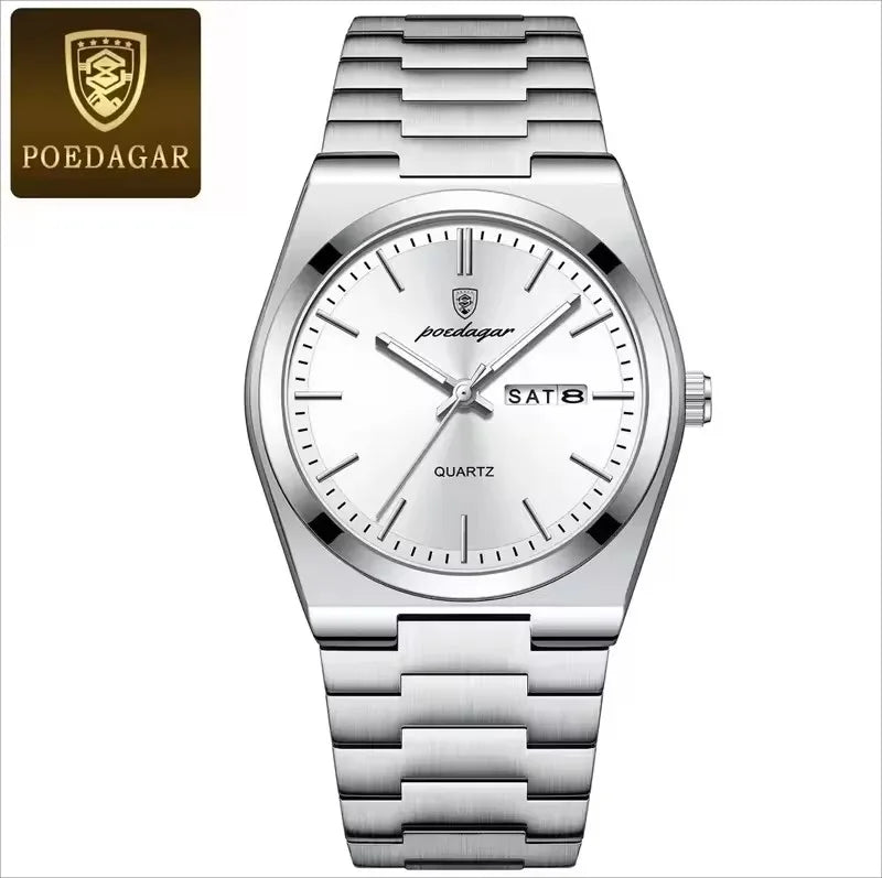 POEDAGAR 930 Novo Relógio de Pulso de Luxo Masculino, À Prova d'Água, Ponteiros Luminosos, Aço Inoxidável, Couro, Quartzo, para Homens