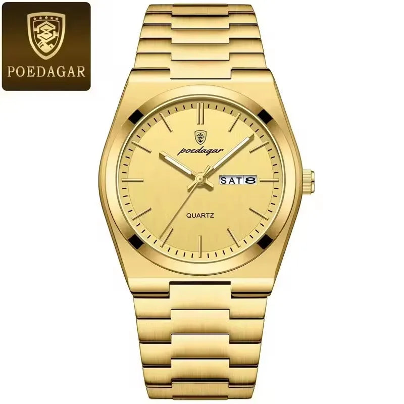 POEDAGAR 930 Novo Relógio de Pulso de Luxo Masculino, À Prova d'Água, Ponteiros Luminosos, Aço Inoxidável, Couro, Quartzo, para Homens