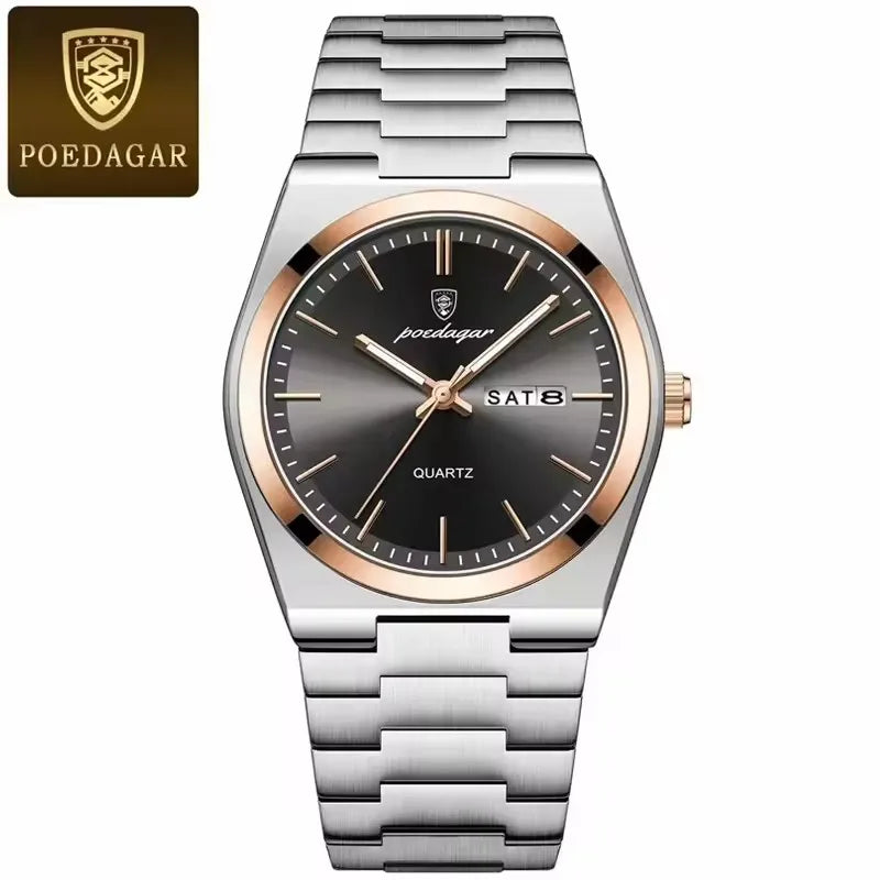POEDAGAR 930 Novo Relógio de Pulso de Luxo Masculino, À Prova d'Água, Ponteiros Luminosos, Aço Inoxidável, Couro, Quartzo, para Homens