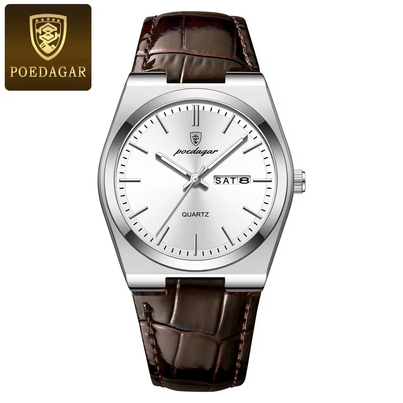 POEDAGAR 930 Novo Relógio de Pulso de Luxo Masculino, À Prova d'Água, Ponteiros Luminosos, Aço Inoxidável, Couro, Quartzo, para Homens