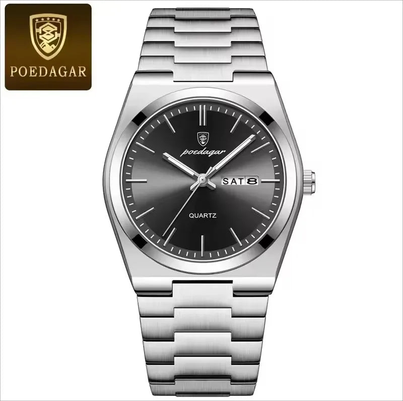 POEDAGAR 930 Novo Relógio de Pulso de Luxo Masculino, À Prova d'Água, Ponteiros Luminosos, Aço Inoxidável, Couro, Quartzo, para Homens