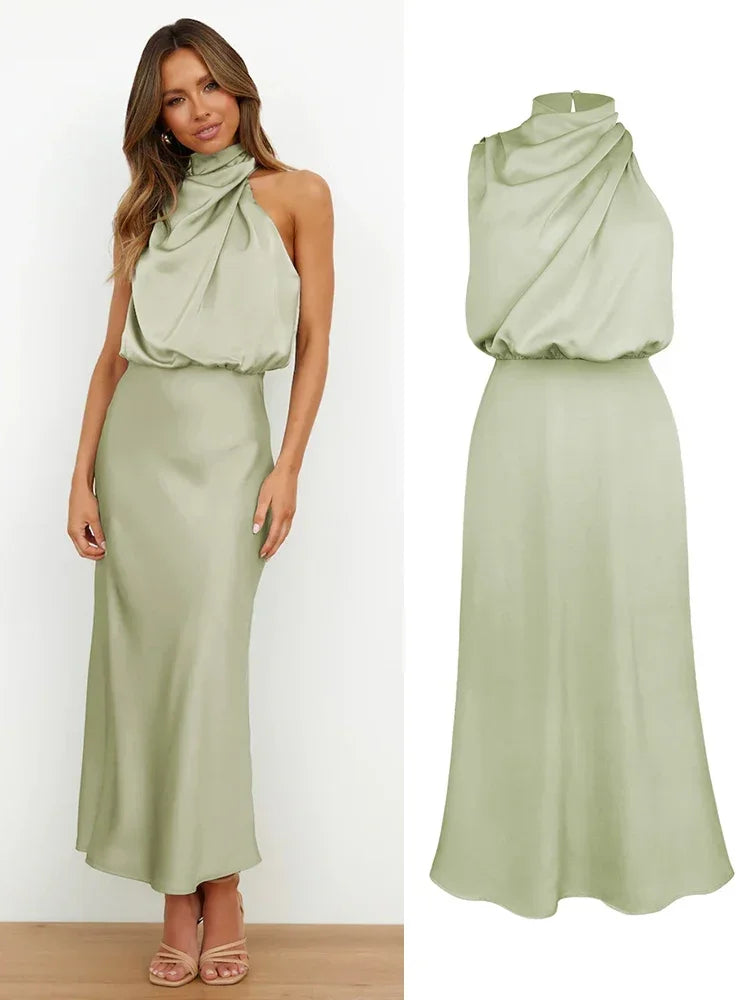 Vestido de cetim de seda feminino Trompete, Ombro Fora, Longo, Elegante, Luxo, Celebridade, Noite, Party Wear, Lady, Verão