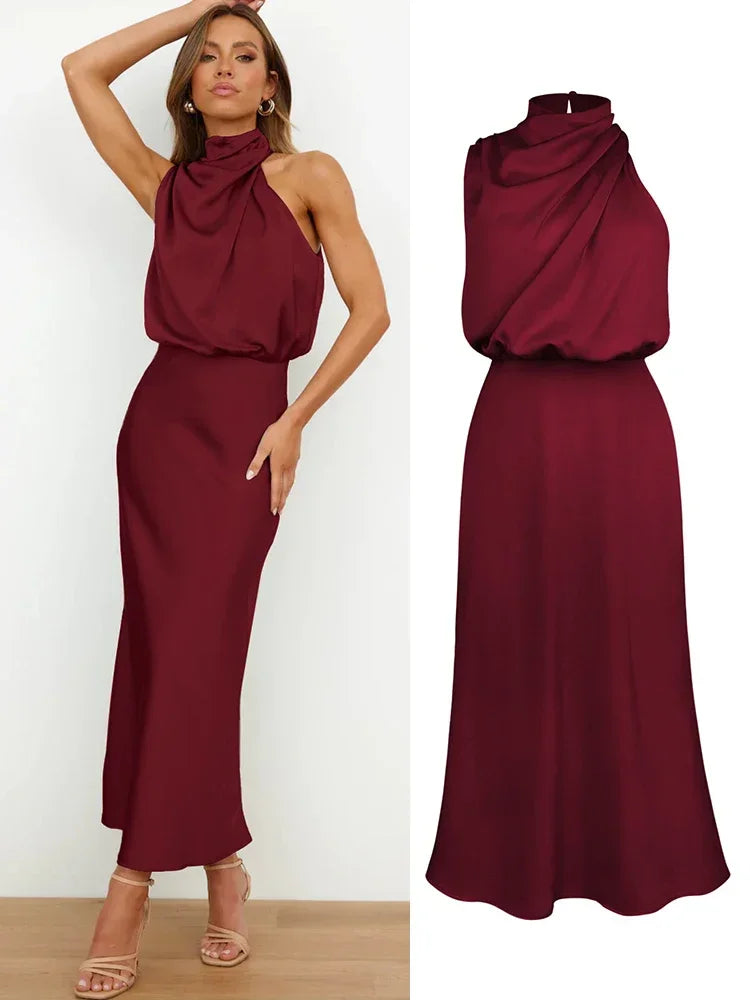 Vestido de cetim de seda feminino Trompete, Ombro Fora, Longo, Elegante, Luxo, Celebridade, Noite, Party Wear, Lady, Verão