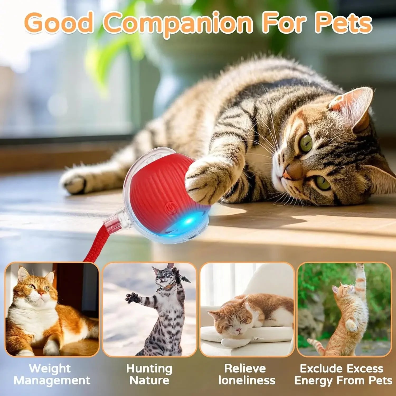 Brinquedo Interativo para Gatos iLMH: Bola Rolante Automática com Cauda Falsa, Recarregável, Brinquedo Elétrico Inteligente para Animais de Estimação, Treinamento de Pets, Imita Rato