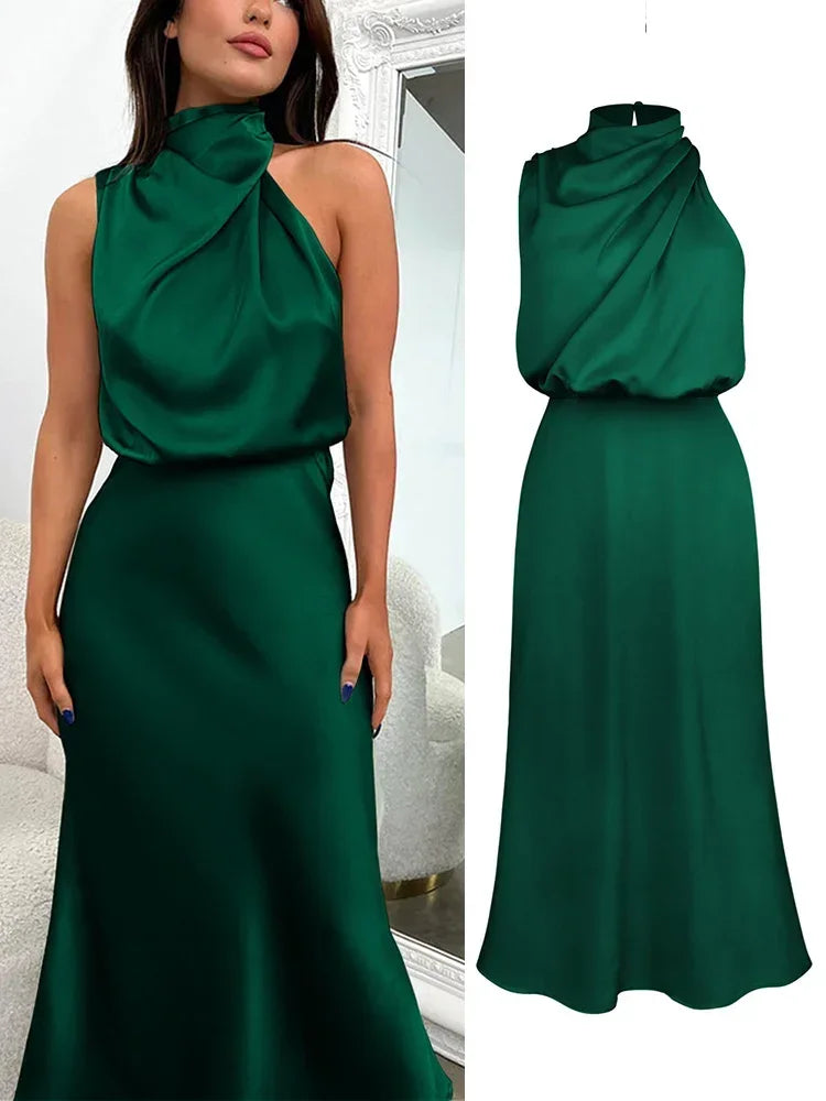 Vestido de cetim de seda feminino Trompete, Ombro Fora, Longo, Elegante, Luxo, Celebridade, Noite, Party Wear, Lady, Verão