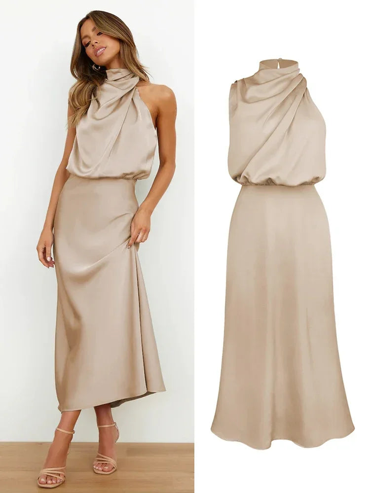 Vestido de cetim de seda feminino Trompete, Ombro Fora, Longo, Elegante, Luxo, Celebridade, Noite, Party Wear, Lady, Verão