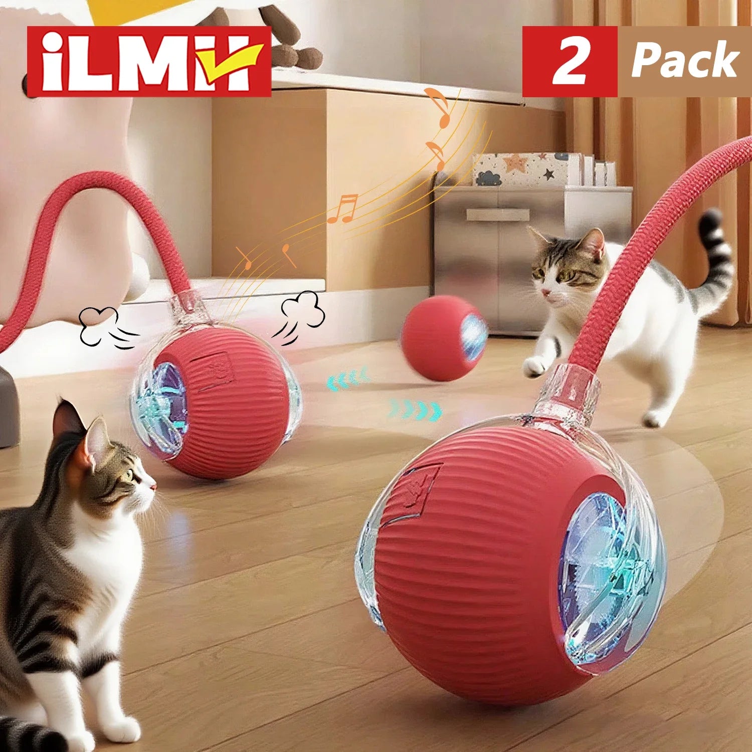 Brinquedo Interativo para Gatos iLMH: Bola Rolante Automática com Cauda Falsa, Recarregável, Brinquedo Elétrico Inteligente para Animais de Estimação, Treinamento de Pets, Imita Rato