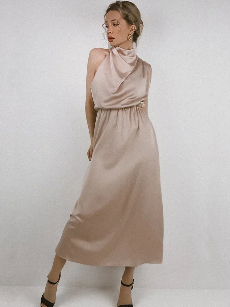 Vestido de cetim de seda feminino Trompete, Ombro Fora, Longo, Elegante, Luxo, Celebridade, Noite, Party Wear, Lady, Verão