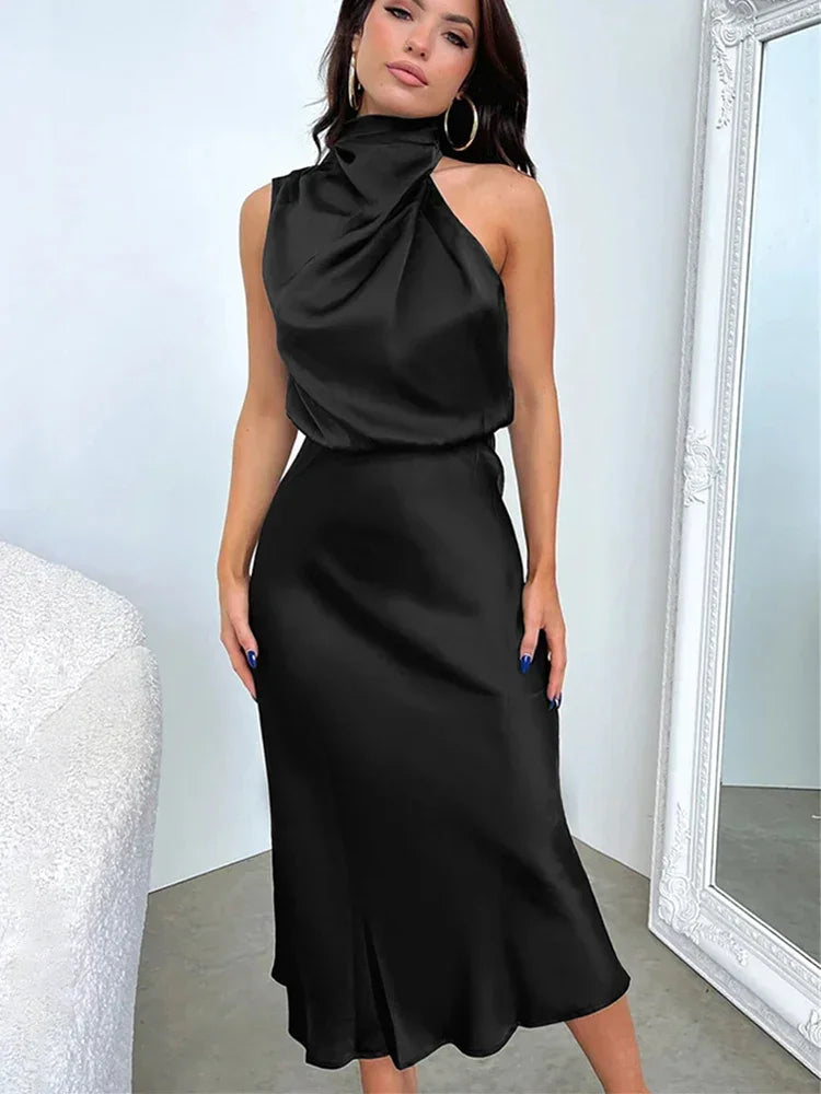 Vestido de cetim de seda feminino Trompete, Ombro Fora, Longo, Elegante, Luxo, Celebridade, Noite, Party Wear, Lady, Verão