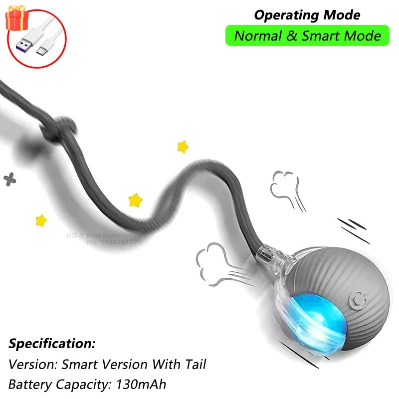 Brinquedo Interativo para Gatos iLMH: Bola Rolante Automática com Cauda Falsa, Recarregável, Brinquedo Elétrico Inteligente para Animais de Estimação, Treinamento de Pets, Imita Rato