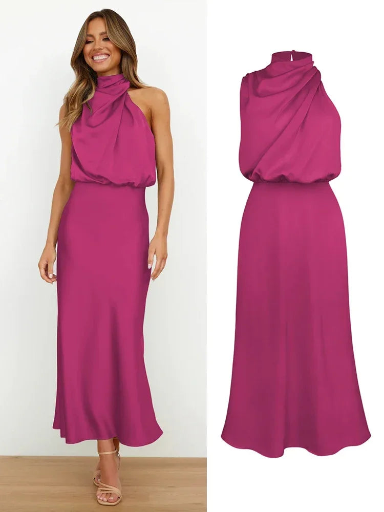 Vestido de cetim de seda feminino Trompete, Ombro Fora, Longo, Elegante, Luxo, Celebridade, Noite, Party Wear, Lady, Verão