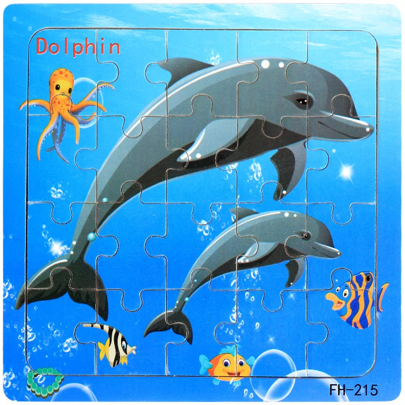 20piece Wooden Puzzle Cartoon Animals Car Letter Number Pattern Jigsaw Puzzles Game Kids Educational Learning Toys for Children