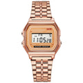 Relógios com display digital ouro rosa para homens e mulheres, relógio eletrônico, estilo retro, luxo