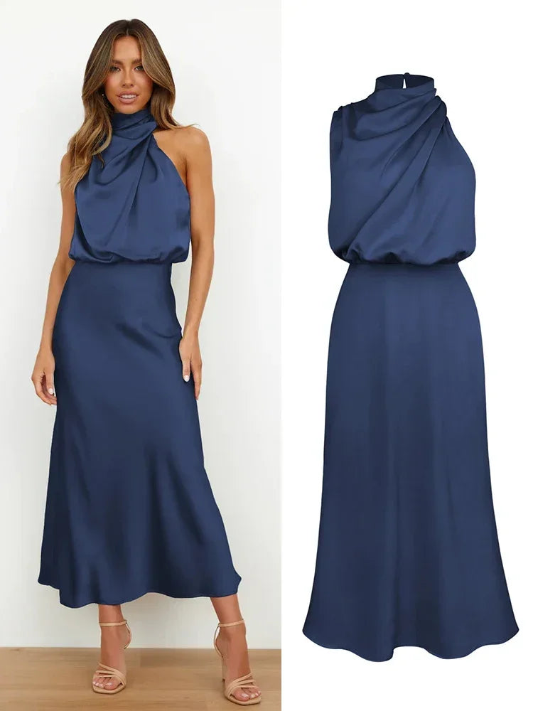 Vestido de cetim de seda feminino Trompete, Ombro Fora, Longo, Elegante, Luxo, Celebridade, Noite, Party Wear, Lady, Verão