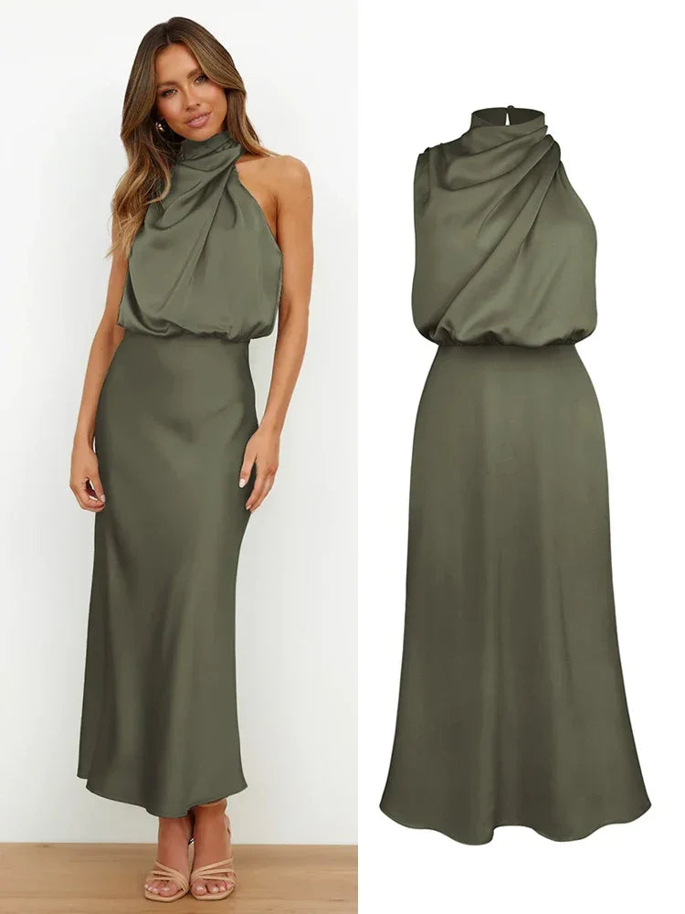 Vestido de cetim de seda feminino Trompete, Ombro Fora, Longo, Elegante, Luxo, Celebridade, Noite, Party Wear, Lady, Verão