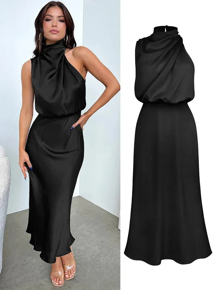 Vestido de cetim de seda feminino Trompete, Ombro Fora, Longo, Elegante, Luxo, Celebridade, Noite, Party Wear, Lady, Verão