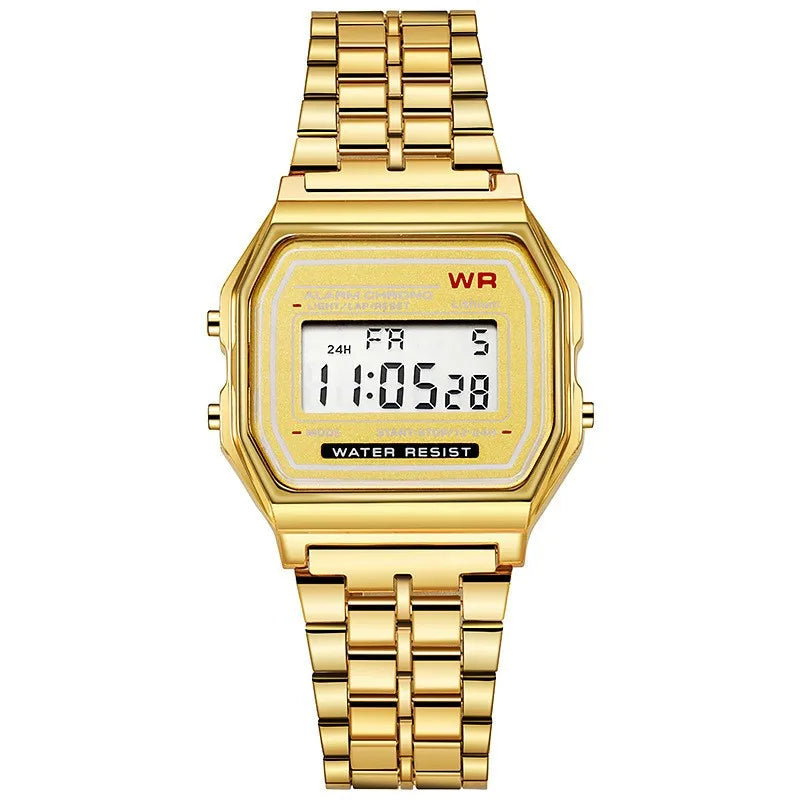 Relógios com display digital ouro rosa para homens e mulheres, relógio eletrônico, estilo retro, luxo