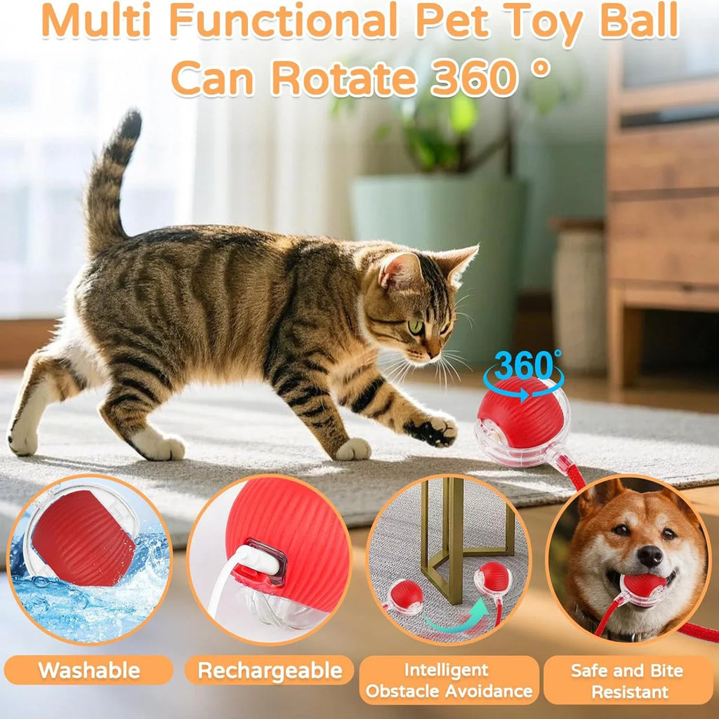 Brinquedo Interativo para Gatos iLMH: Bola Rolante Automática com Cauda Falsa, Recarregável, Brinquedo Elétrico Inteligente para Animais de Estimação, Treinamento de Pets, Imita Rato