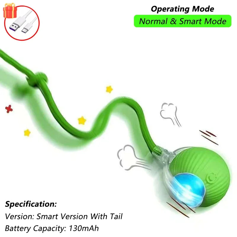 Brinquedo Interativo para Gatos iLMH: Bola Rolante Automática com Cauda Falsa, Recarregável, Brinquedo Elétrico Inteligente para Animais de Estimação, Treinamento de Pets, Imita Rato