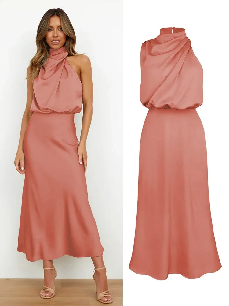 Vestido de cetim de seda feminino Trompete, Ombro Fora, Longo, Elegante, Luxo, Celebridade, Noite, Party Wear, Lady, Verão