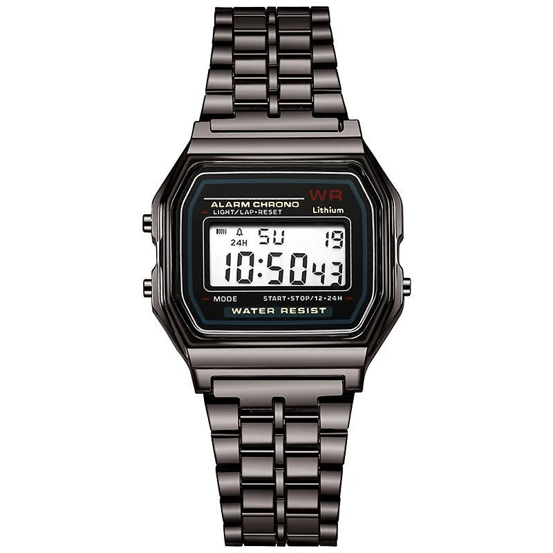 Relógios com display digital ouro rosa para homens e mulheres, relógio eletrônico, estilo retro, luxo